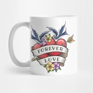 Two Hearts Pierced By Arrow with hand made Lettering Together Forever. Tattoo Hearts With Flower Mug